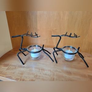 Pair of Metal Reindeer Candle Holders